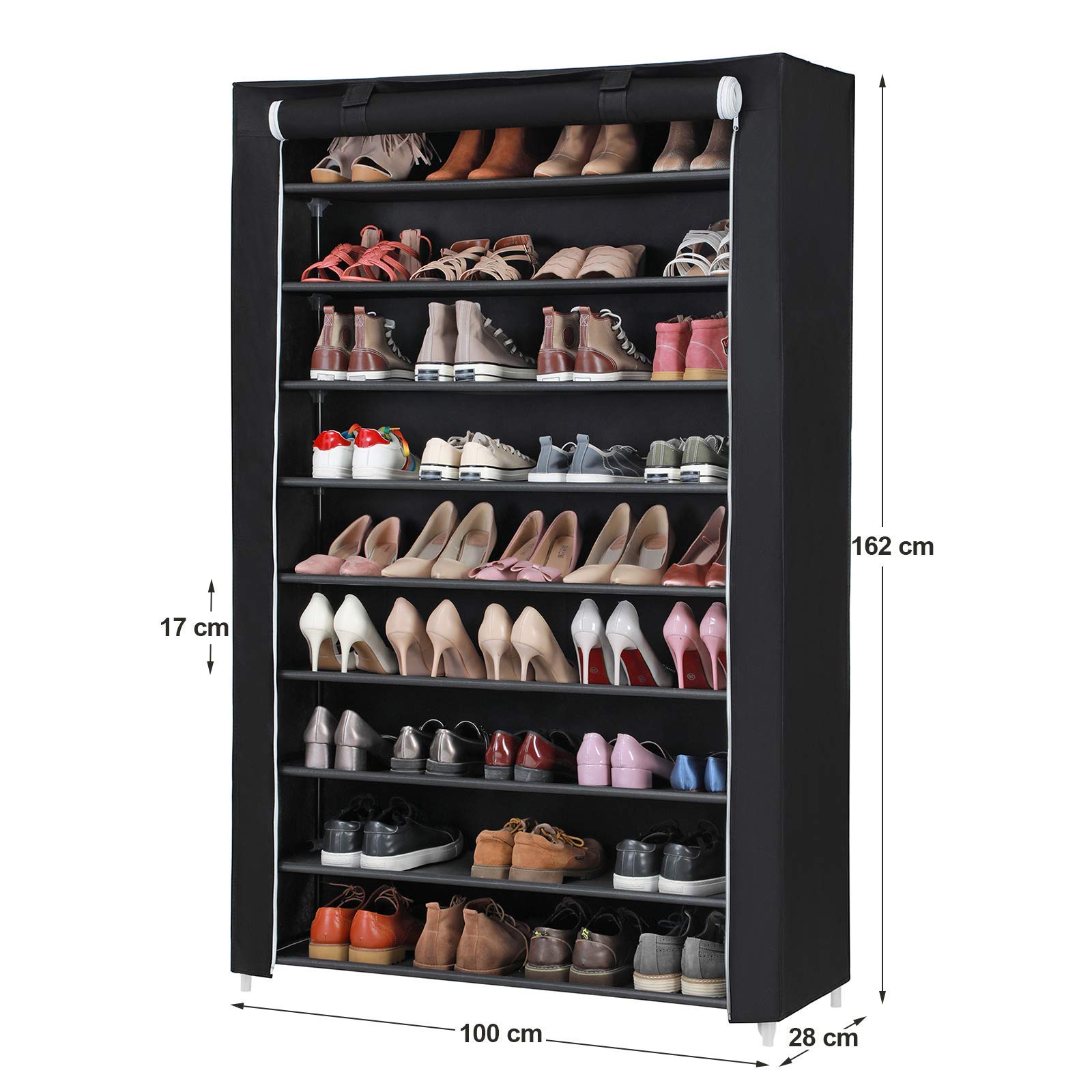 Songmics RXJ00H scarpiera 10 ripiani nera 162x100x28 cm