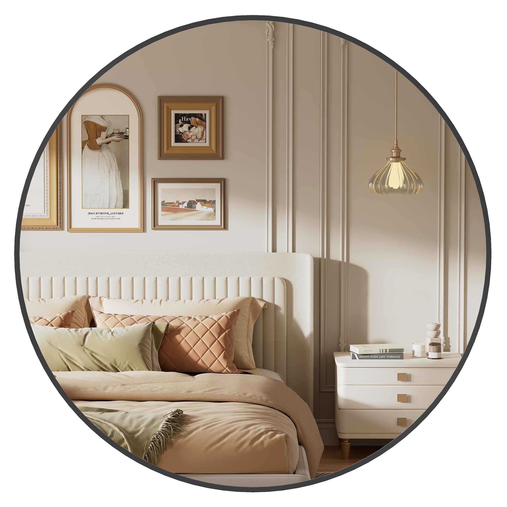 Songmics Berit Specchio Parete Rotondo Nero 61x61 cm Alluminio