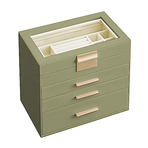 Songmics JBC161C02 portagioie 4 livelli vetro verde oro
