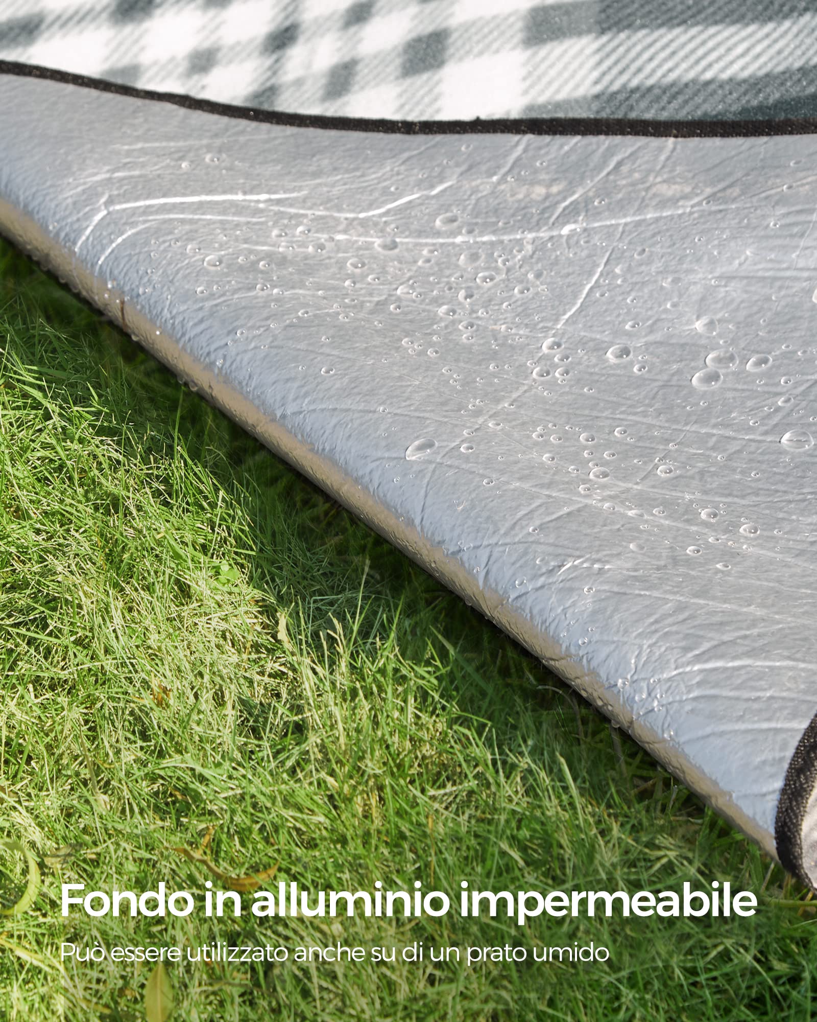 Songmics GCM61GW Coperta Picnic 195x200 cm Grigio Bianco