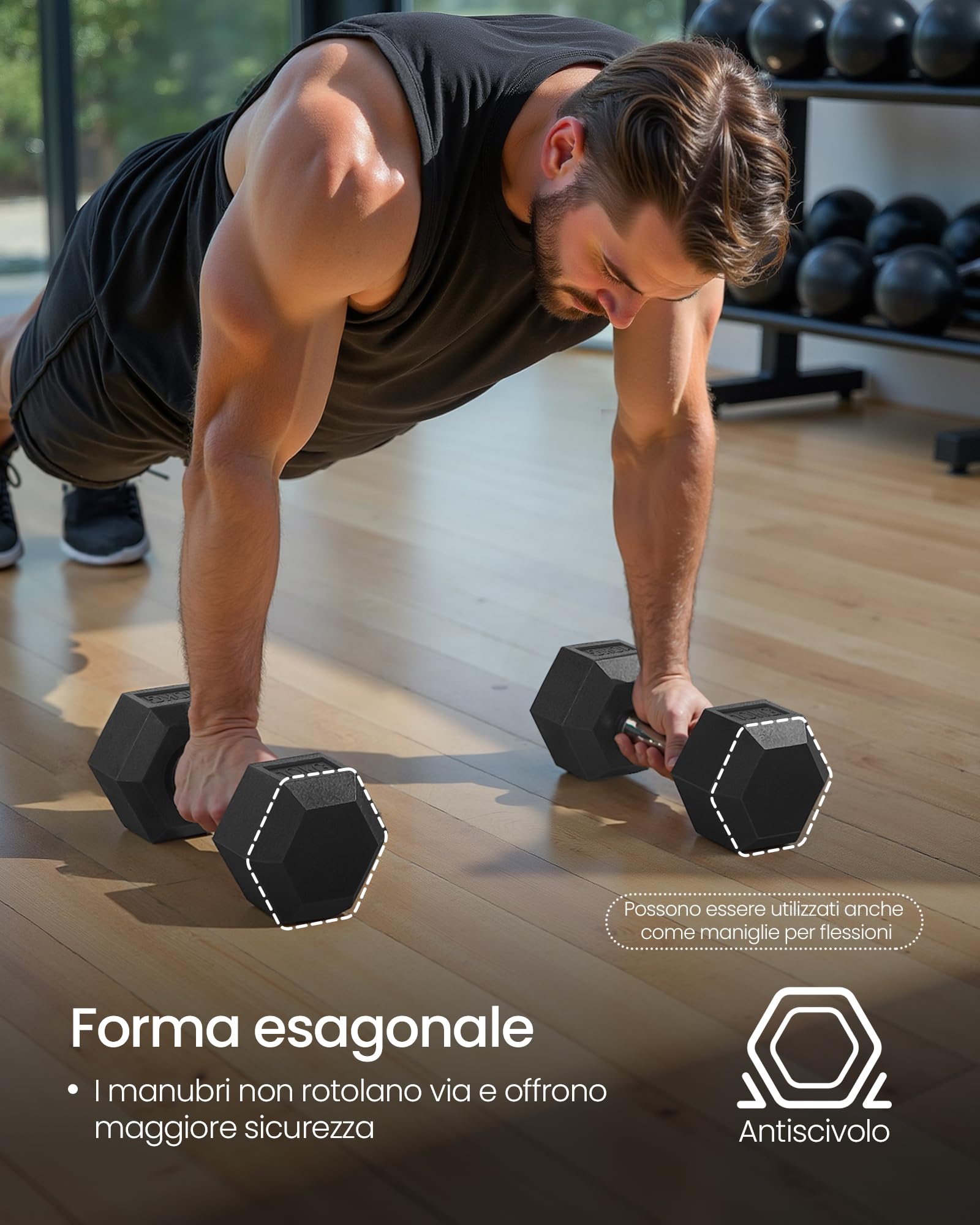 Songmics Set 2 Manubri Esagonali 2x10kg neri antiscivolo