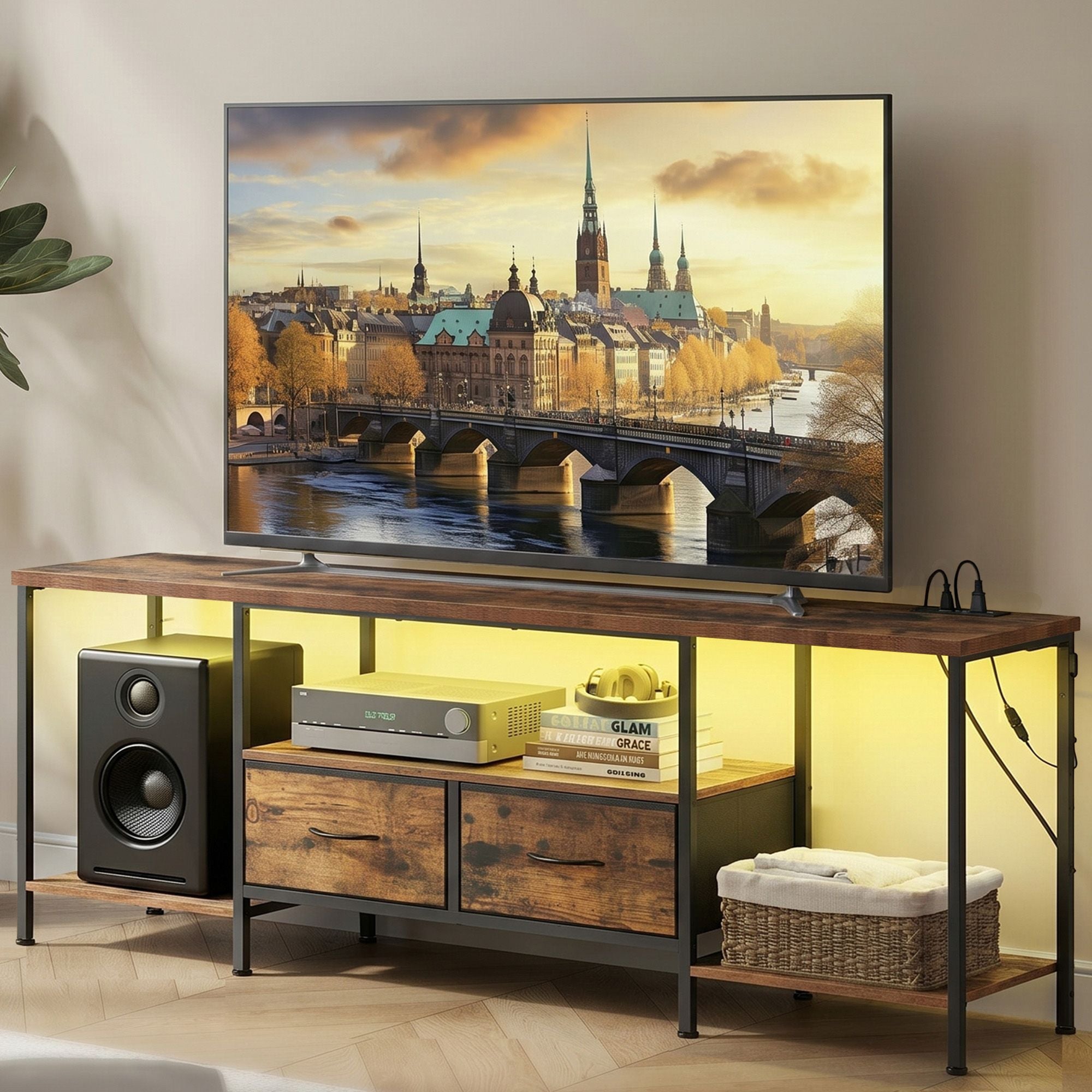 Songmics Bellah mobile TV con prese e luci