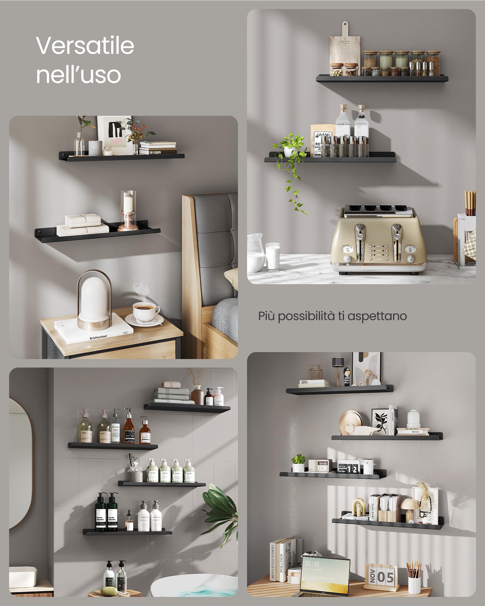 Songmics Custos LFS014BH01 mensole da muro set 2 nero inchiostro