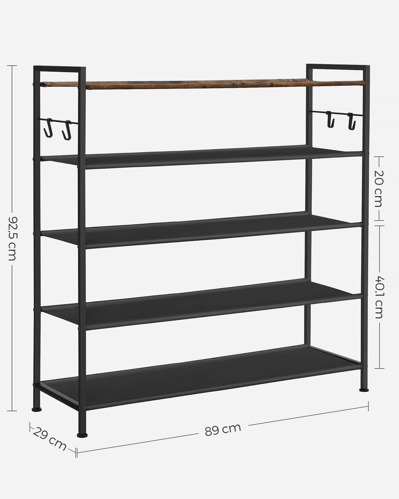 Songmics Scarpiera 5 Ripiani 20-25 Paia Scaffale Metallo Marrone
