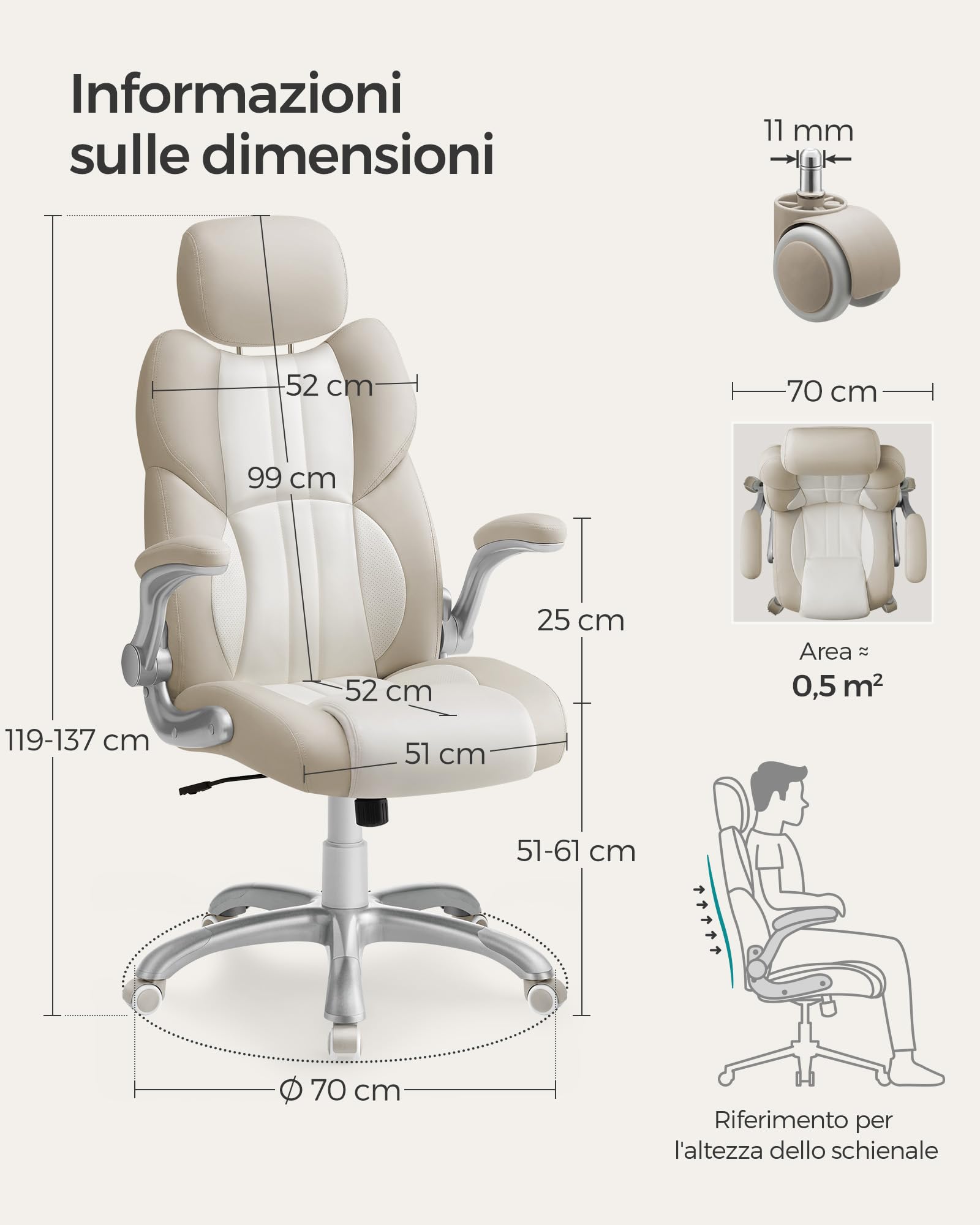 Songmics OBG065W02 sedia ufficio bianco crema regolabile