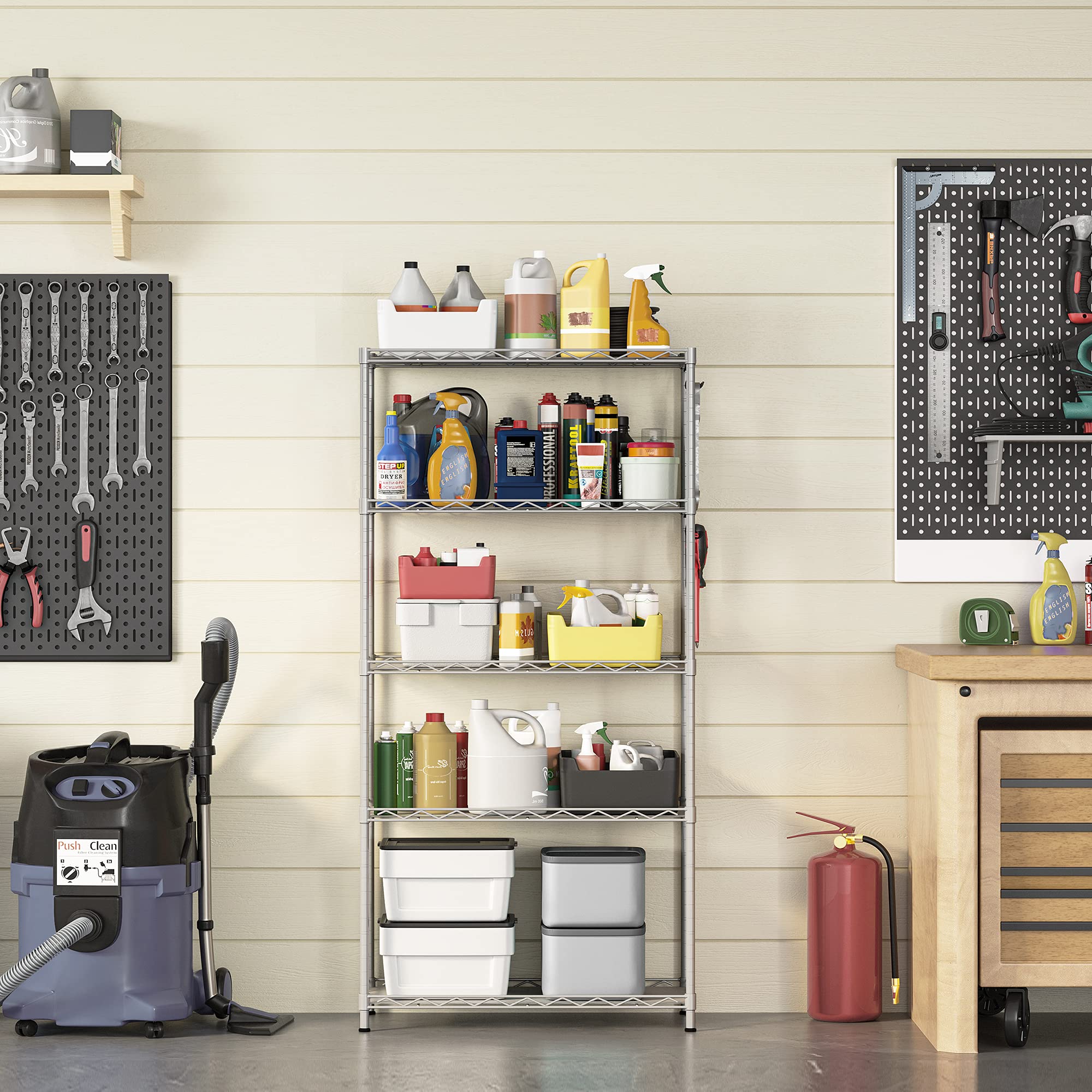 Songmics LGR065E01 scaffale cucina 5 ripiani argento stretto