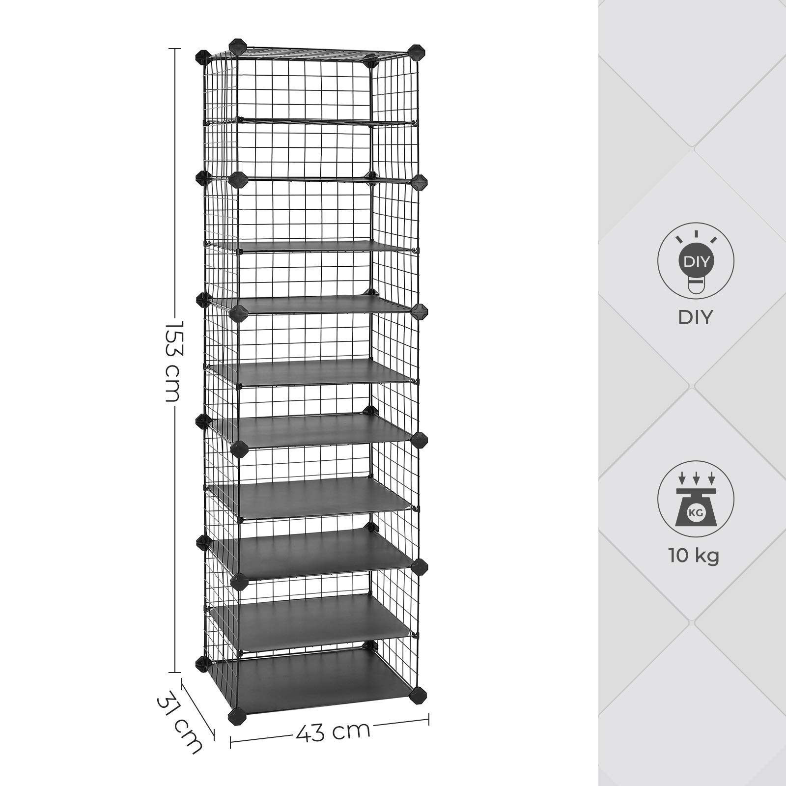 Songmics LPI402B01 Scarpiera 10 Ripiani Nero 20 Paia