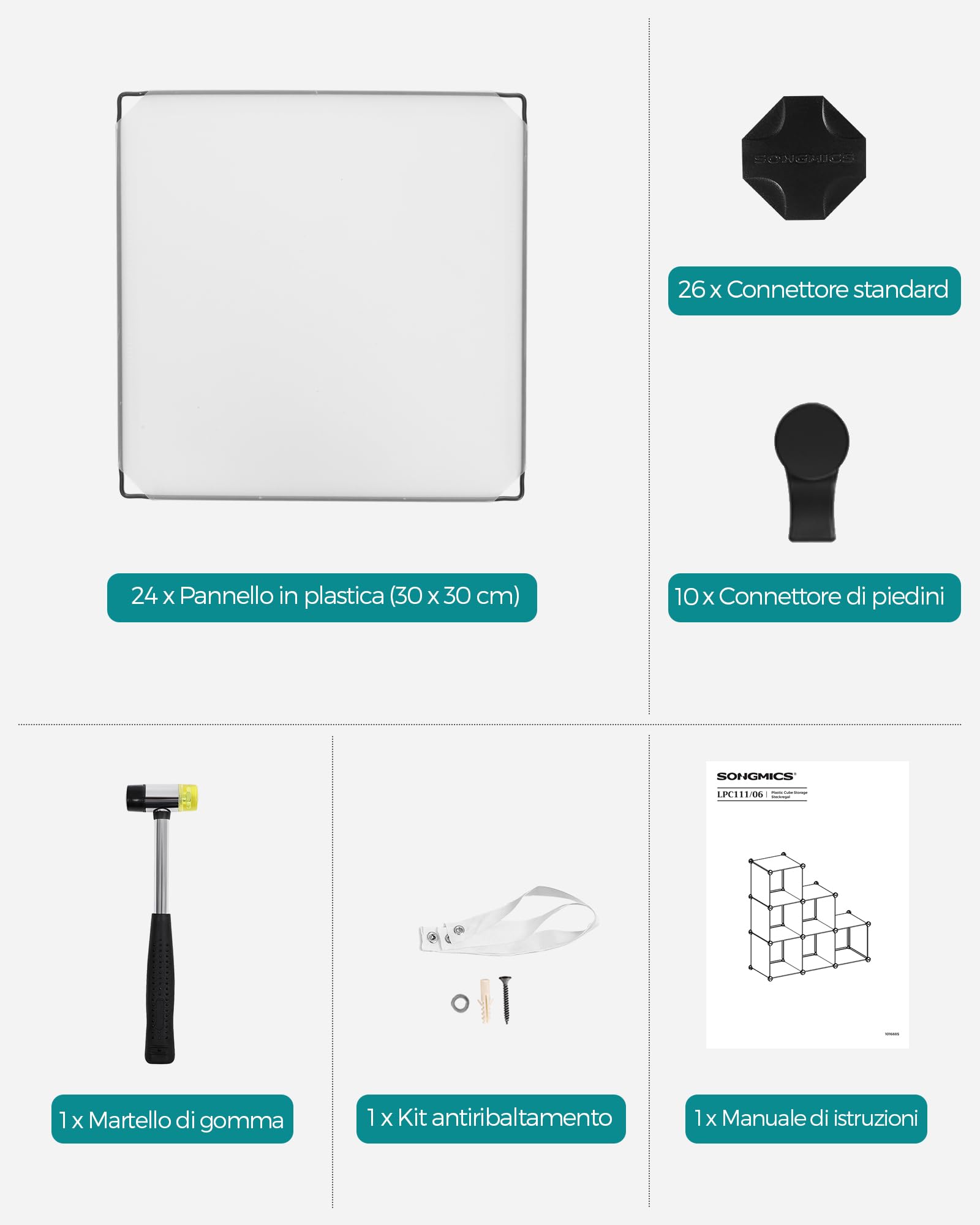 Songmics LPC111S scaffale 6 cubi bianco