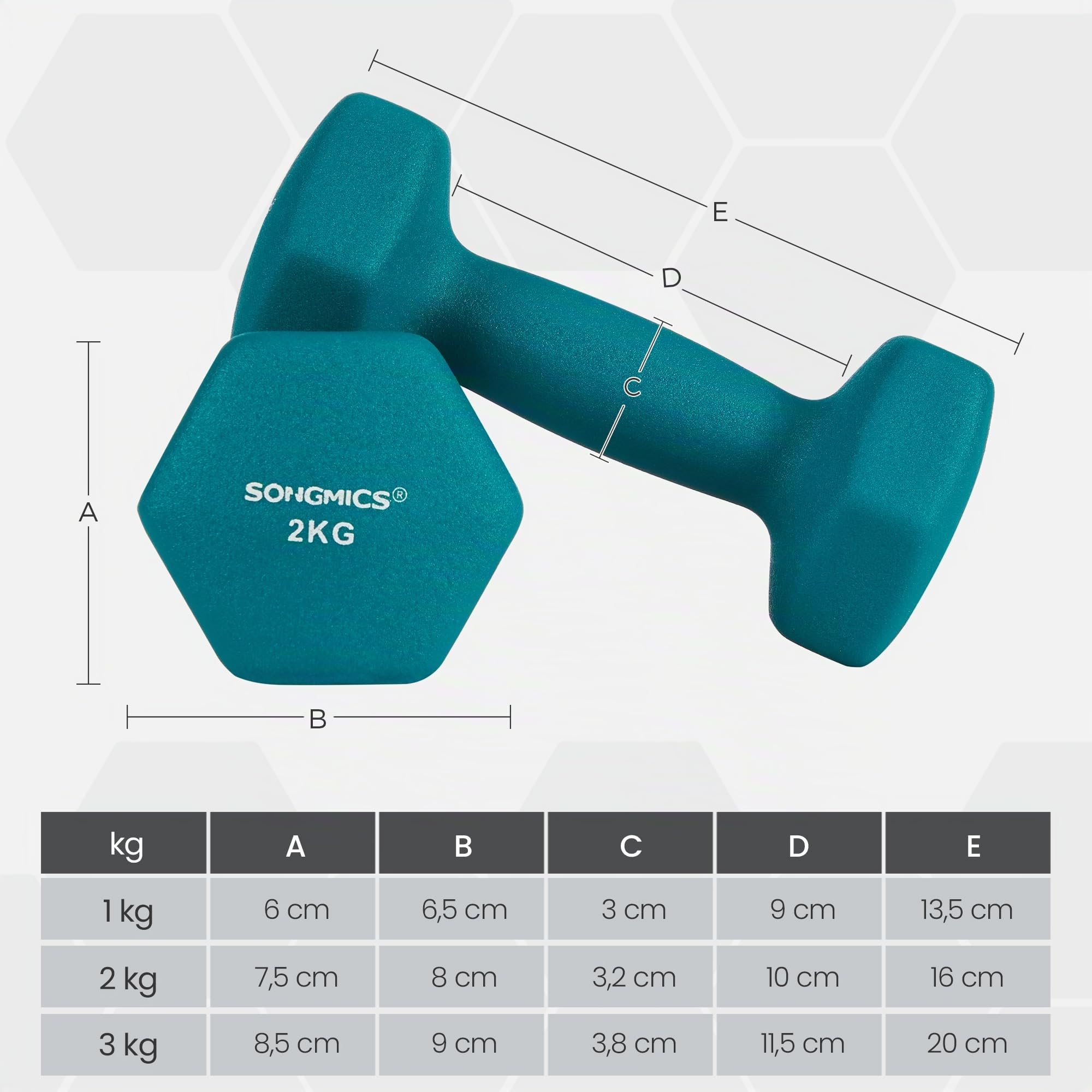 Songmics Set Manubri Esagonali 6 Pezzi Verde Grigio Antiscivolo