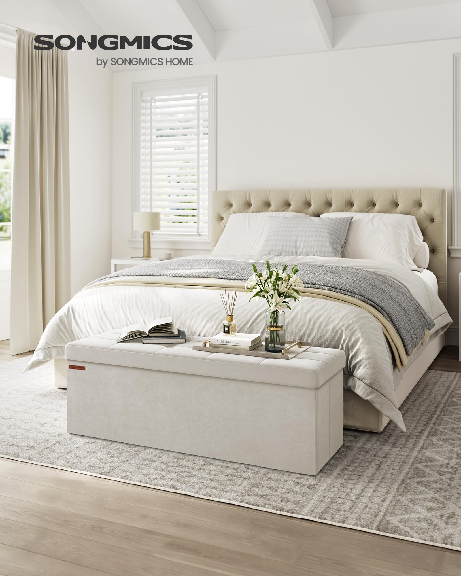 Songmics LSF277W01 pouf contenitore Bianco Crema 110 cm 131 L