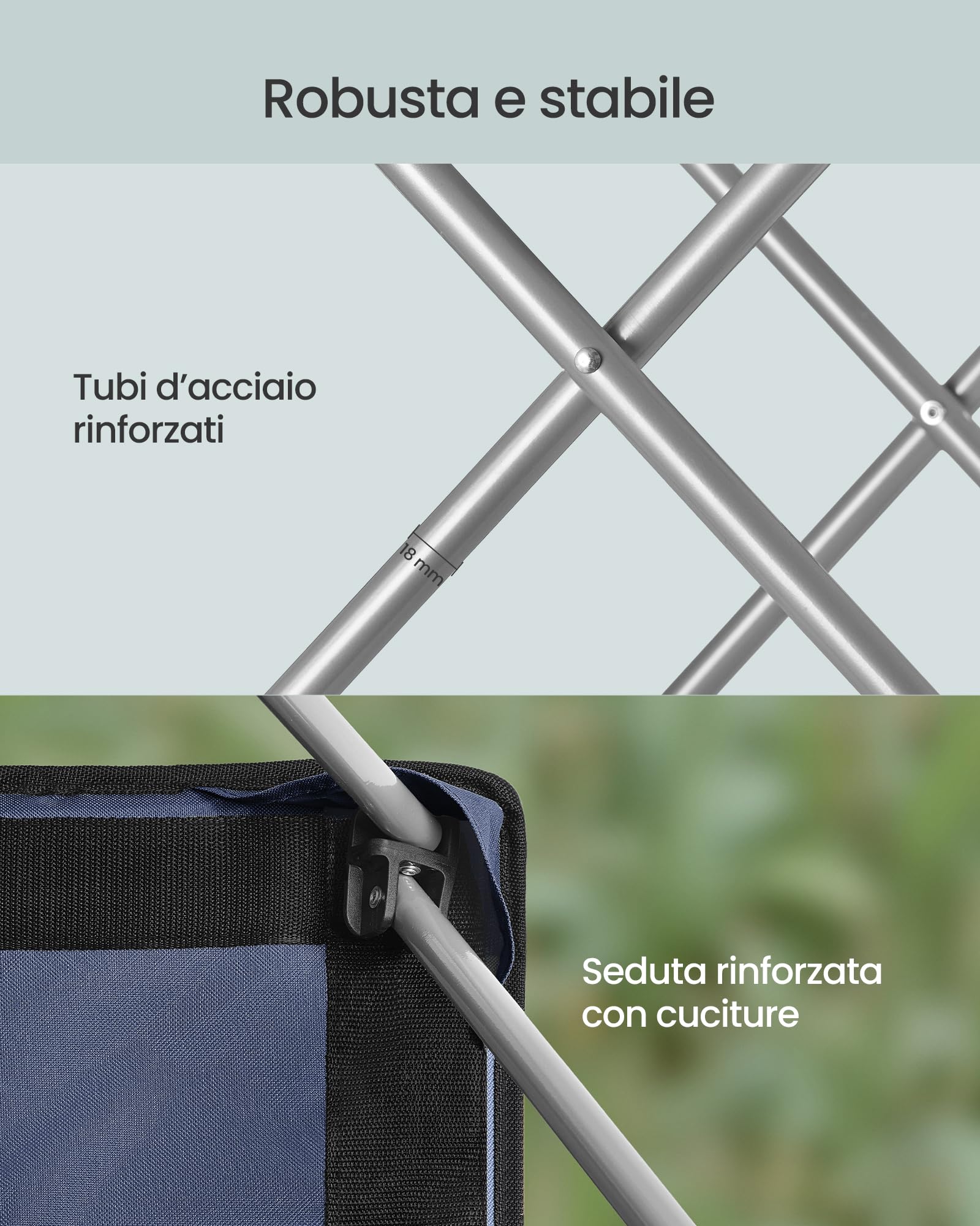Songmics GCB005QE01-2J sedie campeggio set 2 blu grigio 150 kg