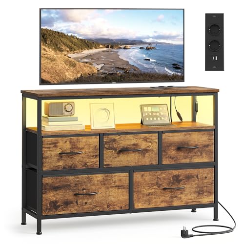 Songmics Bellah LGS723KD01 cassettiera 5 cassetti LED marrone vintage