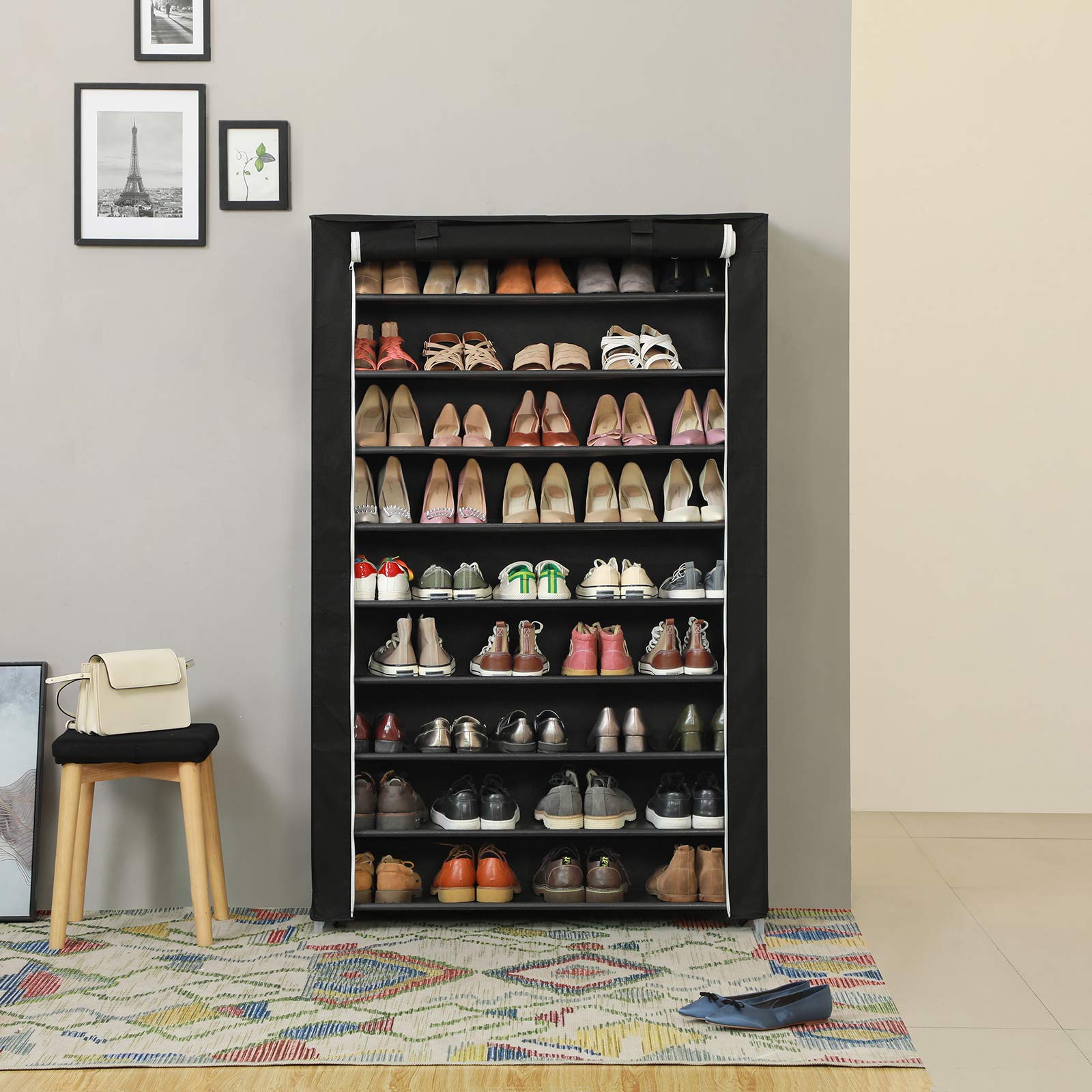 Songmics RXJ00H scarpiera 10 ripiani nera 162x100x28 cm