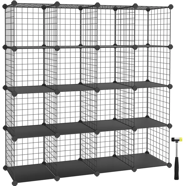 Songmics LPI44H Scaffale 16 Cubi 123cm Nero Componibile