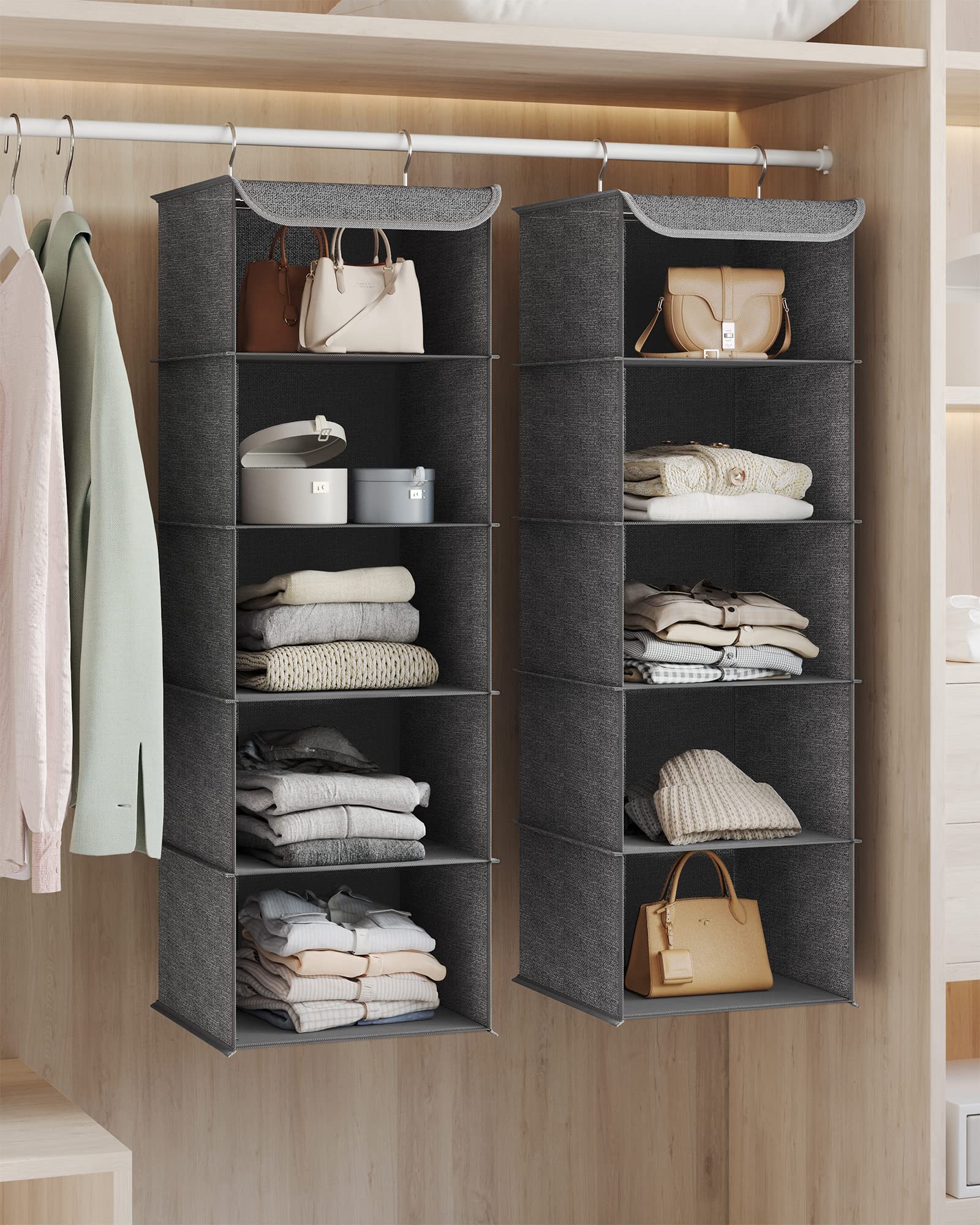 Songmics organizer armadio appeso 5 ripiani beige 2 pezzi