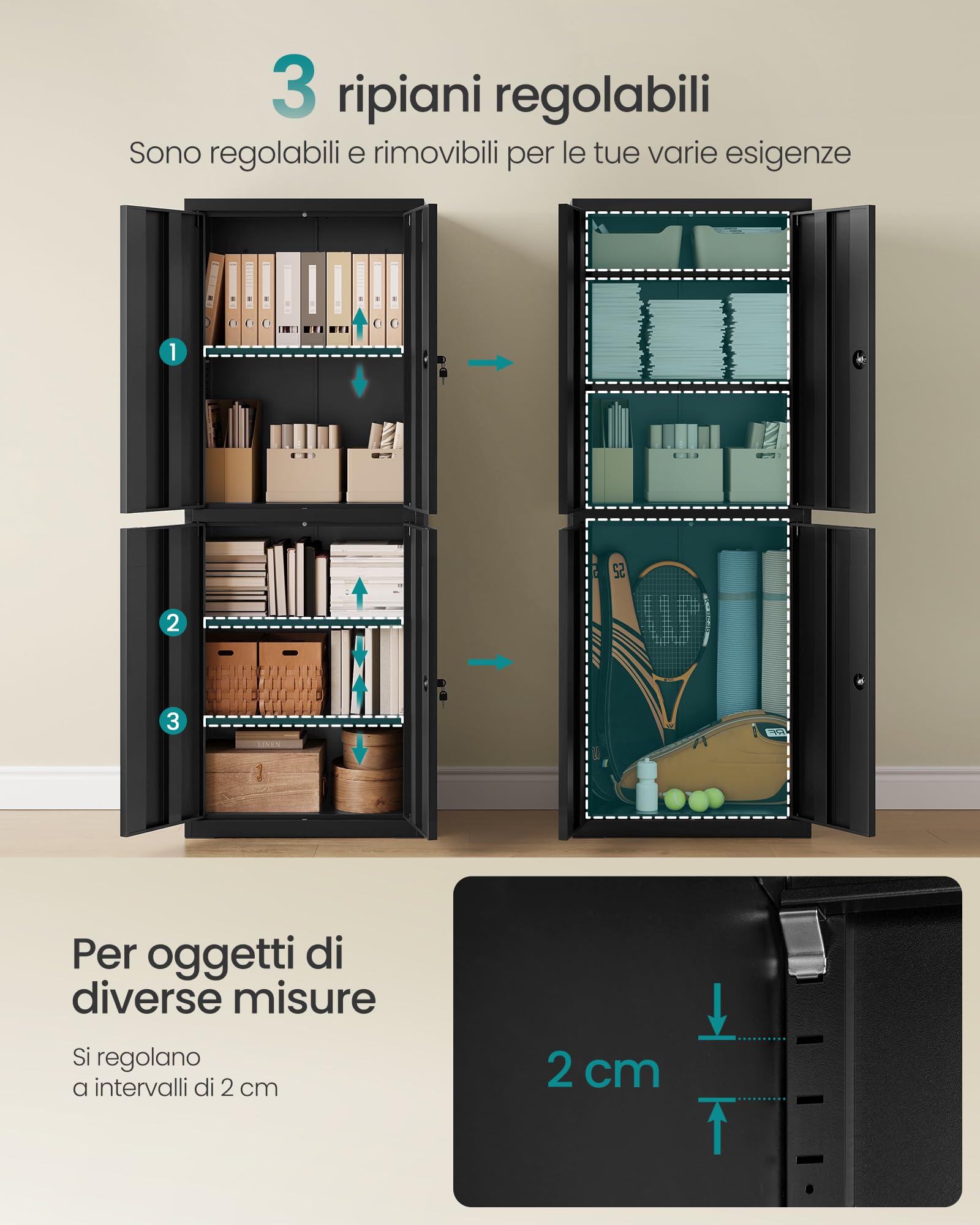SONGMICS armadietto garage 60x40x180 cm 5 ripiani acciaio