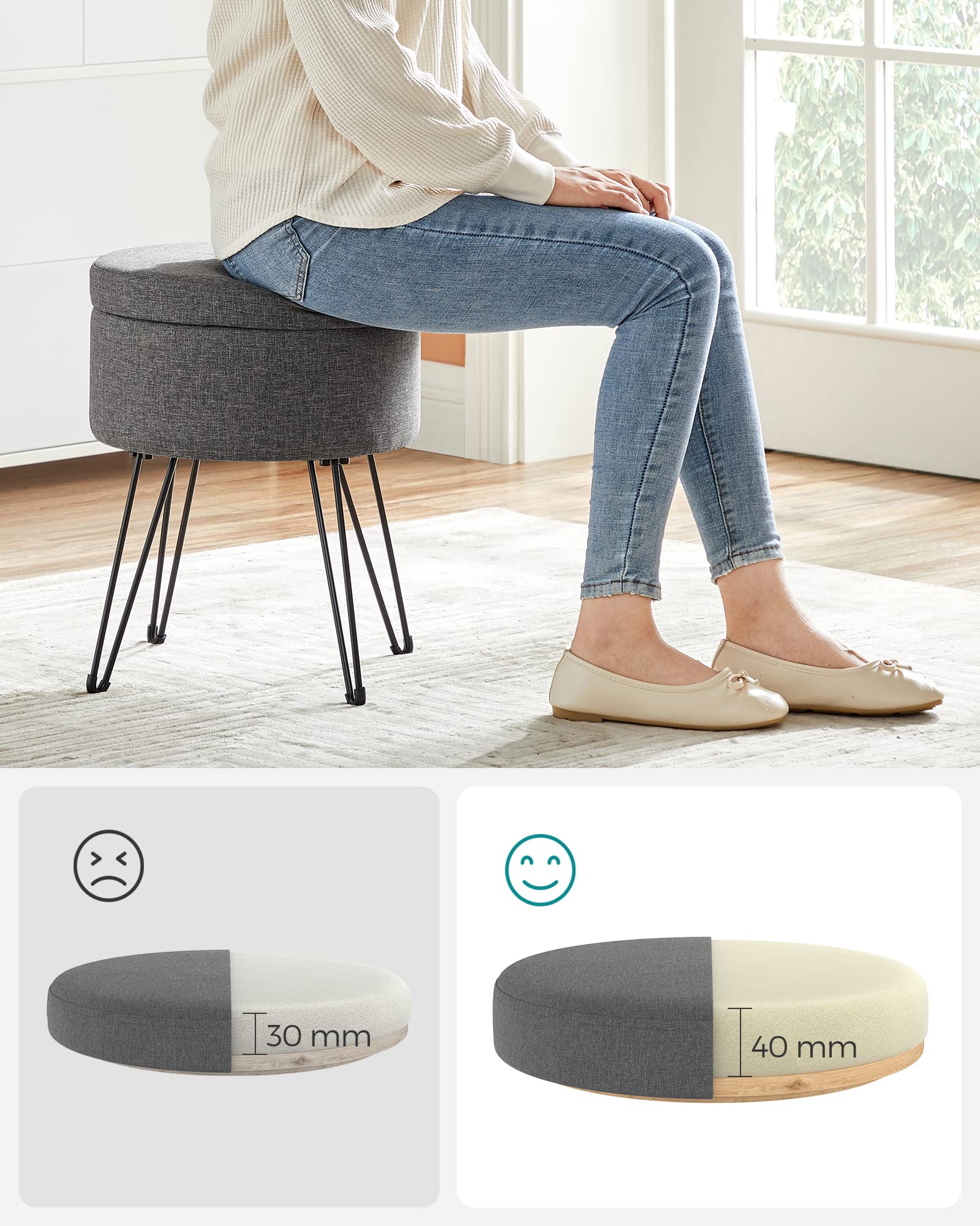 Songmics LOM002G02 pouf contenitore rotondo grigio scuro 37x45 cm