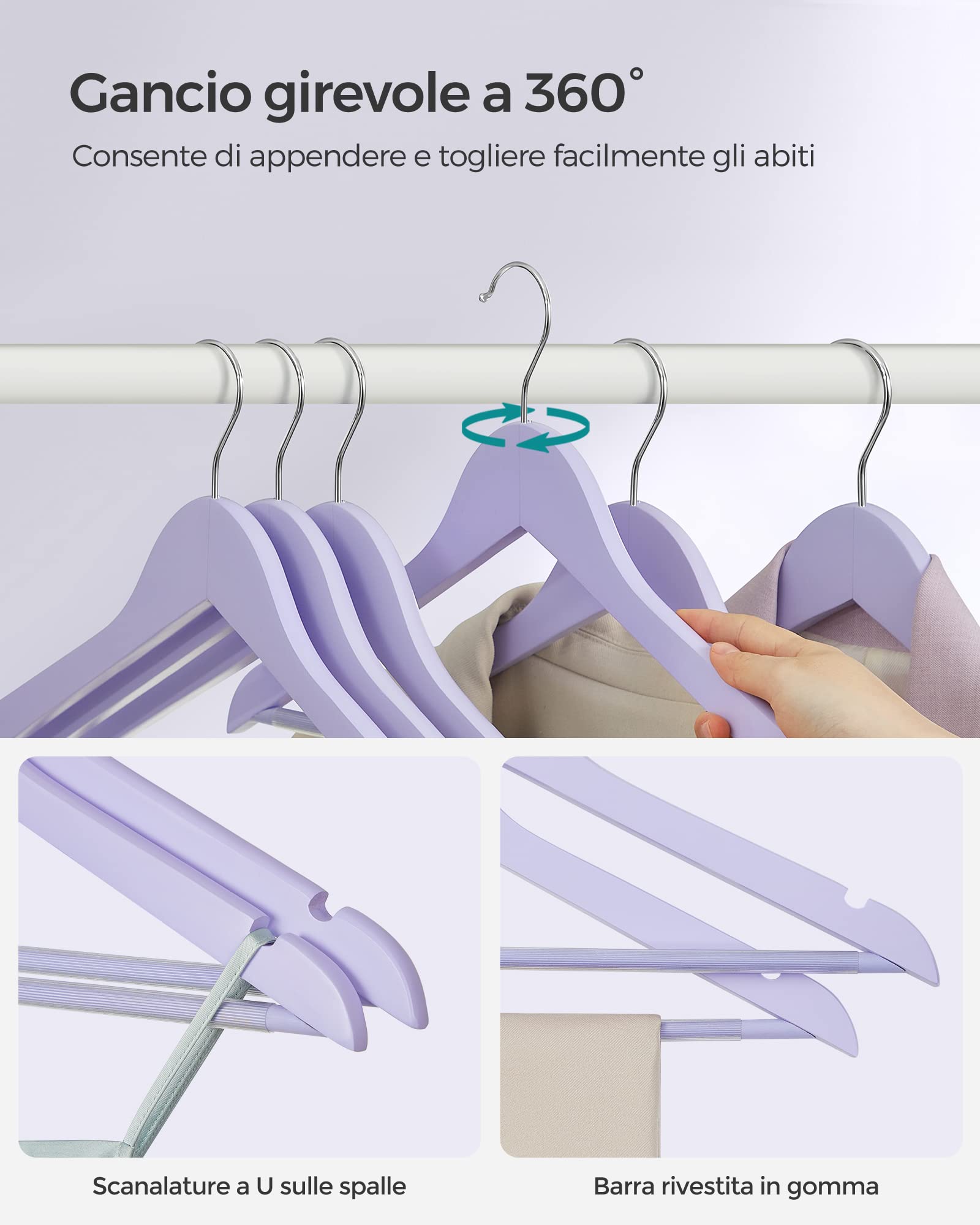Songmics CRW001P02 grucce legno 20 pezzi viola antiscivolo