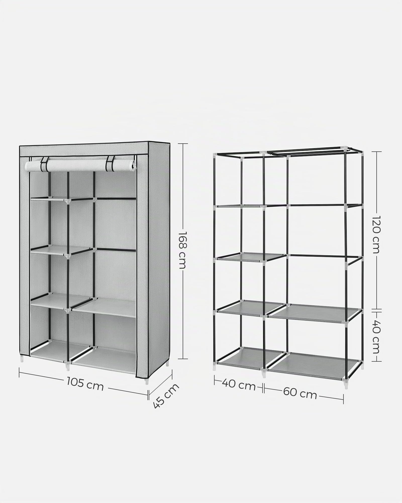 Songmics Guardaroba in Tessuto 45x105x168 Grigio Antipolvere Zigzag