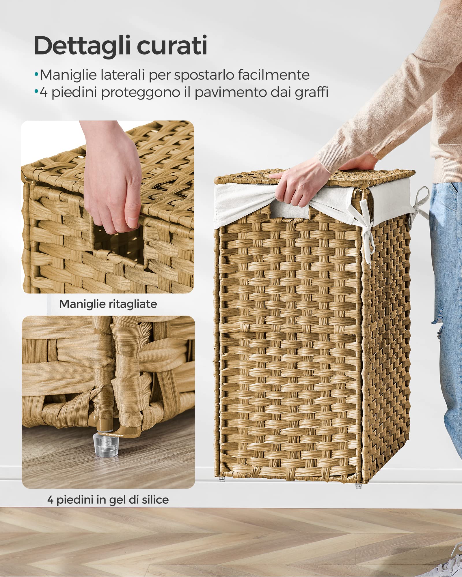 Songmics LCB51NL Cesto Portabiancheria 90L Naturale