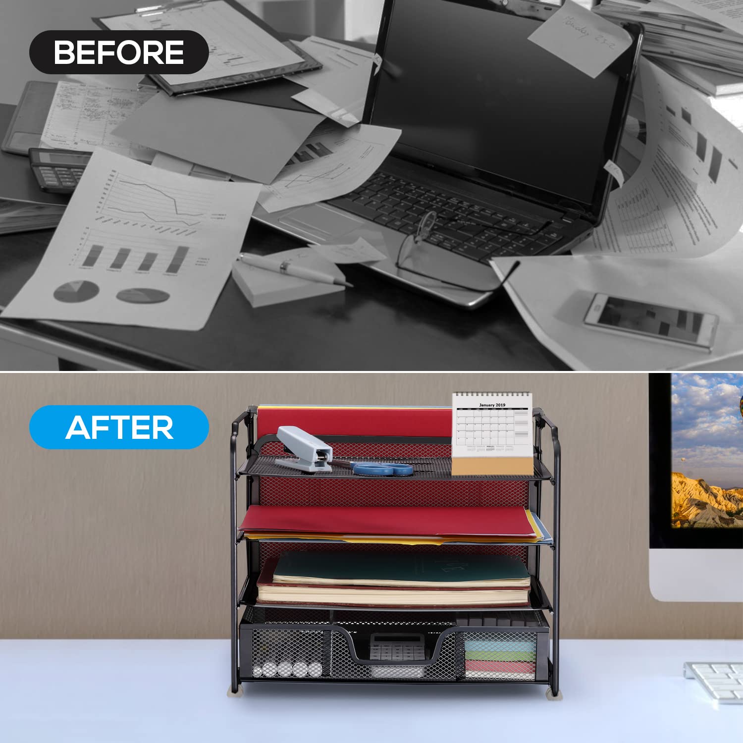 Simple Trending Organizer Scrivania 4 Vaschette A4 Nero Metallo