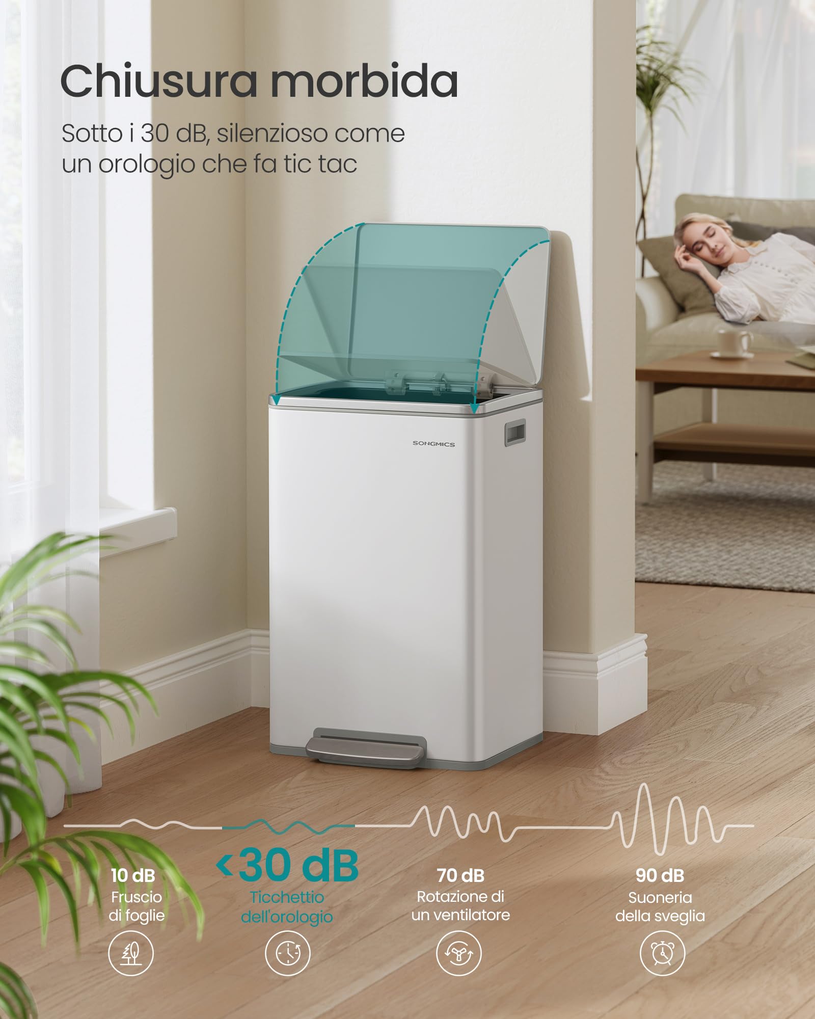 Songmics LTB595WC01 pattumiera cucina bianca 50 L acciaio