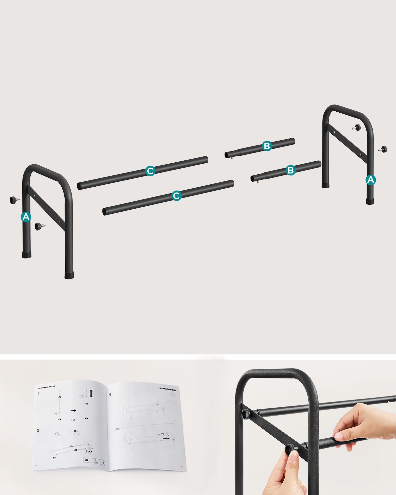 Songmics Scarpiera Espandibile 1 Livello Metallo Nero 58-83 cm