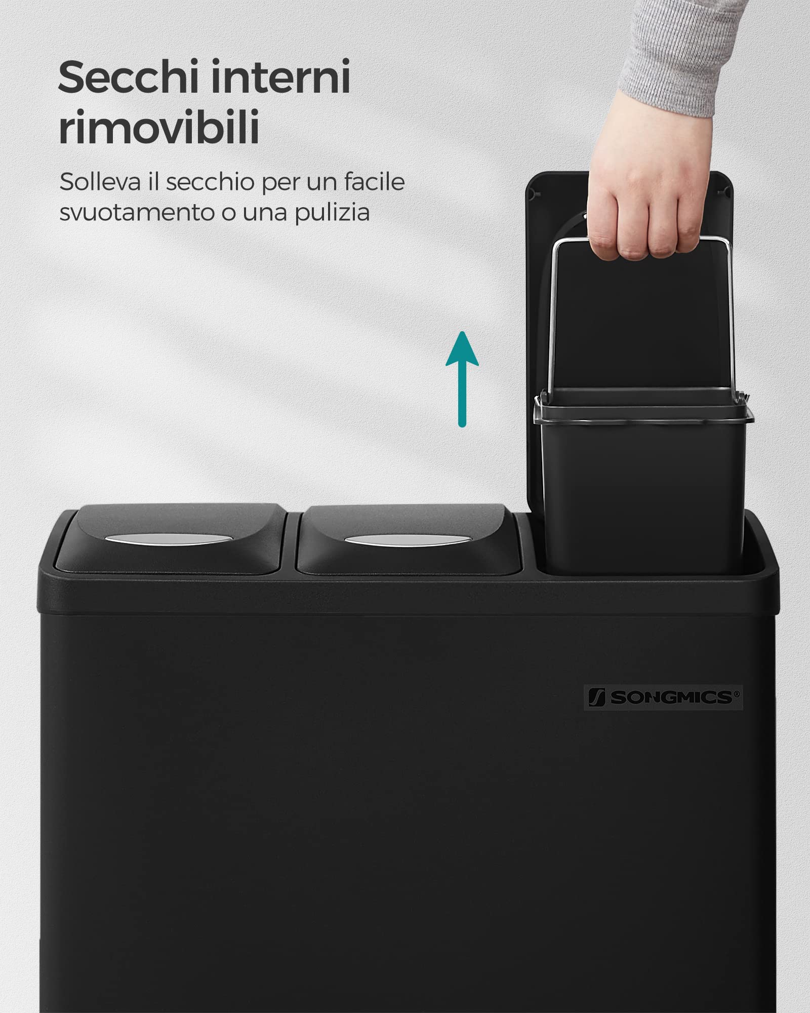 Songmics LTB24BK pattumiera 3x8 L nera a pedale