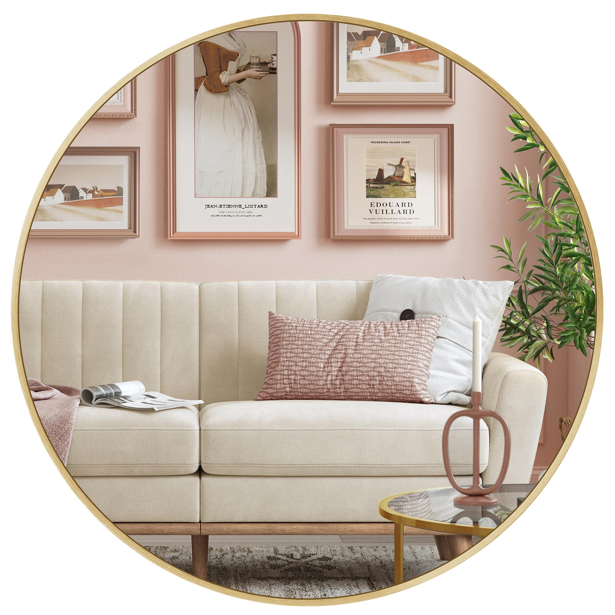 Songmics Berit LWM102A01 specchio rotondo 61 cm oro alluminio